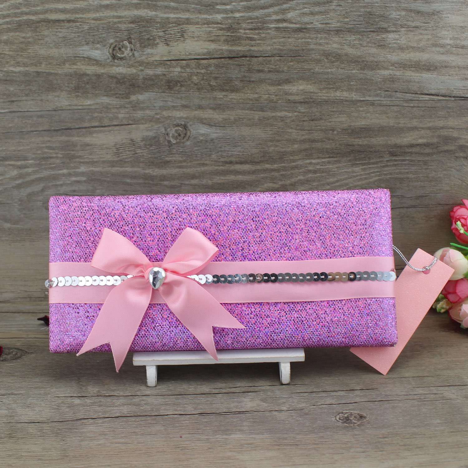 Silk Invitation Card with Hand Bag Beautiful Invitation Card Pink 